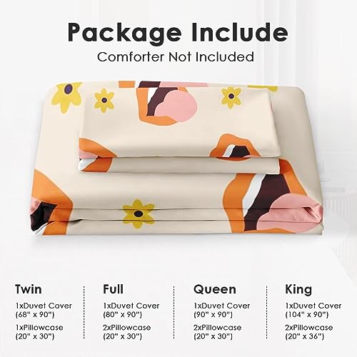 Duvet Cover Queen Size, Retro 70S Red Woman Bedding Set with Zipper Closure for Kids and Adults, Love Sexy Pink Comforter Cover with 2 Pillow Shams for Bedroom Bed Decor