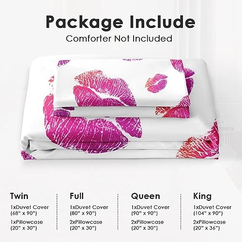 Duvet Cover Queen Size, Red Pink Sexy Makeup Bedding Set with Zipper Closure for Kids and Adults, Woman Valentine Purple Comforter Cover with 2 Pillow Shams for Bedroom Bed Decor