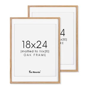18x24 picture frame, 2 pack 18 x 24 wood poster frame, solid oak wood frame 18x24 matted to 16x20, wooden frames 24x18, large art frame 18x24