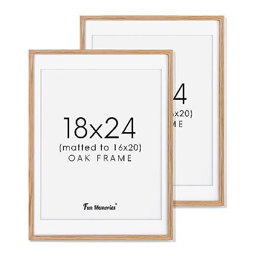 18x24 Picture Frame, 2 Pack 18 x 24 Wood Poster Frame, Solid Oak Wood Frame 18x24 Matted to 16x20, Wooden Frames 24x18, Large Art Frame 18x24