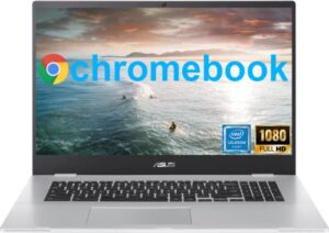 asus chromebook laptop for college student, 17.3 inch fhd, intel celeron n4500, chrome os, 4gb ram, 64gb emmc, wi-fi 6, type-c, intel uhd graphics, silver, pcm