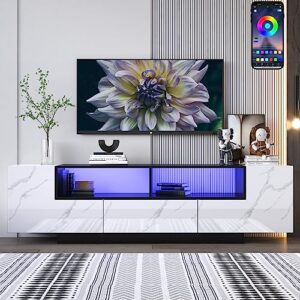 vinctik 6&fox 70inch led tv stand for 80/75 inch tv,modern tv stand for living room,tv console,high gloss entertainment center with large storage drawer,app led light(marbling)