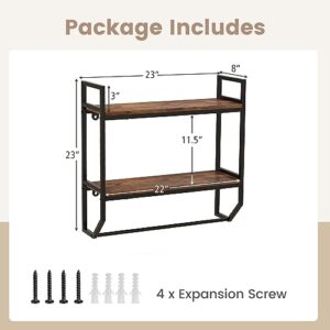 LOKO 2-Tier Bathroom Towel Rack with Shelf, Industrial Over The Toilet Shelf w/Towel Bar, Wall Mounted Hanging Shelf w/Towel Holder, Rustic Storage Organizer Shelves for Living Room, Kitchen