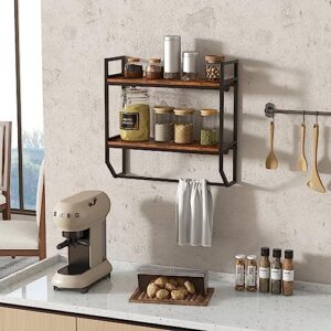 LOKO 2-Tier Bathroom Towel Rack with Shelf, Industrial Over The Toilet Shelf w/Towel Bar, Wall Mounted Hanging Shelf w/Towel Holder, Rustic Storage Organizer Shelves for Living Room, Kitchen