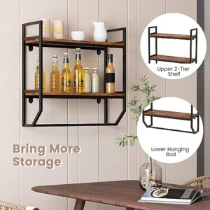 LOKO 2-Tier Bathroom Towel Rack with Shelf, Industrial Over The Toilet Shelf w/Towel Bar, Wall Mounted Hanging Shelf w/Towel Holder, Rustic Storage Organizer Shelves for Living Room, Kitchen