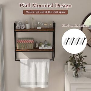 LOKO 2-Tier Bathroom Towel Rack with Shelf, Industrial Over The Toilet Shelf w/Towel Bar, Wall Mounted Hanging Shelf w/Towel Holder, Rustic Storage Organizer Shelves for Living Room, Kitchen