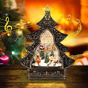 christmas snow globes lantern,glitter snow globe with 8 christmas music songs,xmas tree shape lantern with xmas santa claus,christmas tree, elk and sleigh