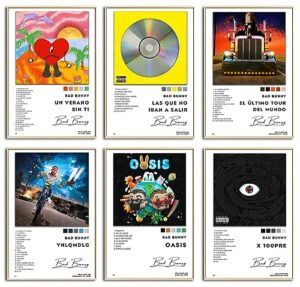 hgkncf bad bunny album cover posters for room aesthetic set of 6 music posters wall art, rapper posters wall decor,bad bunny signed limited artwork picture for teens girls college girls dorm decor