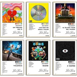 HGKNCF Bad Bunny Album Cover Posters for Room Aesthetic Set of 6 Music Posters Wall Art, Rapper Posters Wall Decor,Bad Bunny Signed Limited Artwork Picture for Teens Girls College Girls Dorm Decor