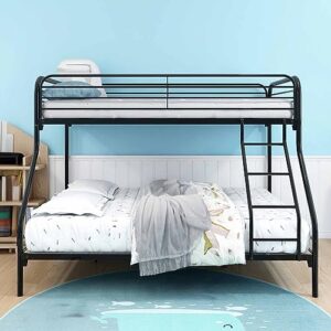 ridfy metal bunk bed with guardrail and ladders, heavy duty twin over full beds frame for kids/teen/adults, space-saving, noise free, no box spring needed, easy assembly (black)