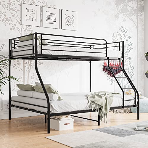 Tensun Heavy-Duty Twin-Over-Full Bunk Bed, Metal Bunk Bed with Inclined Ladder and Full-Length Guardrail for Bedrooms, Dorms, for Boys/Girls, Kids, Teens and Adults, Easy Assembly, Black