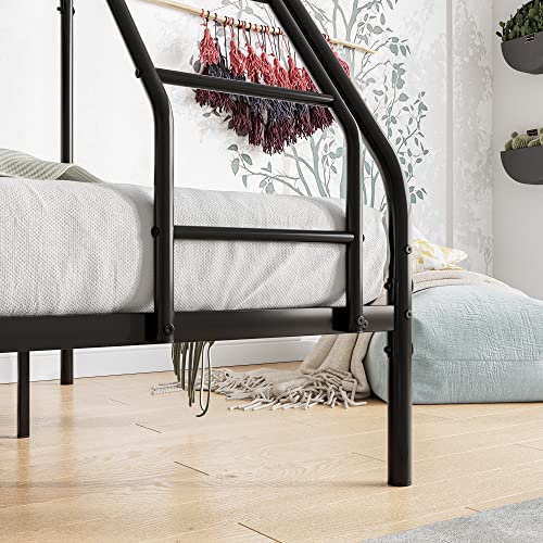 Tensun Heavy-Duty Twin-Over-Full Bunk Bed, Metal Bunk Bed with Inclined Ladder and Full-Length Guardrail for Bedrooms, Dorms, for Boys/Girls, Kids, Teens and Adults, Easy Assembly, Black