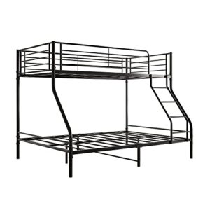 Tensun Heavy-Duty Twin-Over-Full Bunk Bed, Metal Bunk Bed with Inclined Ladder and Full-Length Guardrail for Bedrooms, Dorms, for Boys/Girls, Kids, Teens and Adults, Easy Assembly, Black