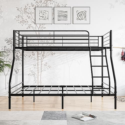 Tensun Heavy-Duty Twin-Over-Full Bunk Bed, Metal Bunk Bed with Inclined Ladder and Full-Length Guardrail for Bedrooms, Dorms, for Boys/Girls, Kids, Teens and Adults, Easy Assembly, Black