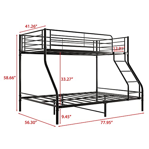 Tensun Heavy-Duty Twin-Over-Full Bunk Bed, Metal Bunk Bed with Inclined Ladder and Full-Length Guardrail for Bedrooms, Dorms, for Boys/Girls, Kids, Teens and Adults, Easy Assembly, Black