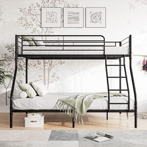 Tensun Heavy-Duty Twin-Over-Full Bunk Bed, Metal Bunk Bed with Inclined Ladder and Full-Length Guardrail for Bedrooms, Dorms, for Boys/Girls, Kids, Teens and Adults, Easy Assembly, Black