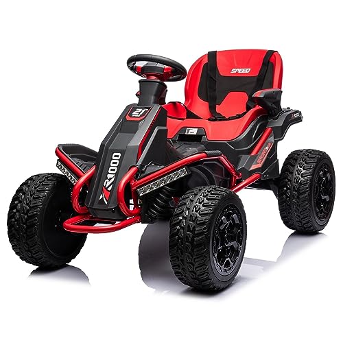 AOKOY 24V 4x75W Kids Ride On Car, 4WD Battery Powered Electric Go Kart for Big Kids w/Powerful Motors Off-Road Ride On UTV with Parent Remote EVA Tires Adjustable Seat Bluetooth, Red