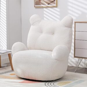 pirik 360° swivel accent chair teddy short plush recliner chair particle velvet vanity chair armchair swivel barrel chair comfy cute chair for living room, hotel, bedroom, office, lounge (white)