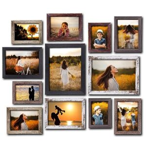 picture frames collage wall decor set of 12,gallery wall frame set with 8x10 6x8 5x7 4x6, multi wood pattern perfect for rustic home & office decor