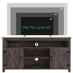 YITAHOME Highboy Farmhouse Barn Door TV Stand for 65 Inch TV, Modern Entertainment Center for 300 lbs, TV Media Console Storage TV Cabinet for Living Room, Dark Rustic Oak, 59.5”