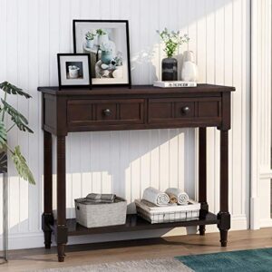 merax lumisol 35.43" accent console table, entryway sofa table with 2 drawers and bottom shelf, easy assembly, espresso