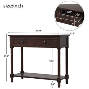 Merax LUMISOL 35.43" Accent Console Table, Entryway Sofa Table with 2 Drawers and Bottom Shelf, Easy Assembly, Espresso