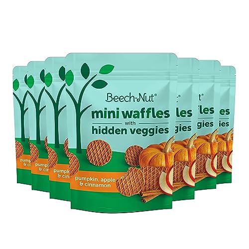 Beech-Nut Toddler Snacks, Mini Waffles with Hidden Veggies, Pumpkin Apple Cinnamon, Non-GMO, 3.2 oz Bag (7 Pack)