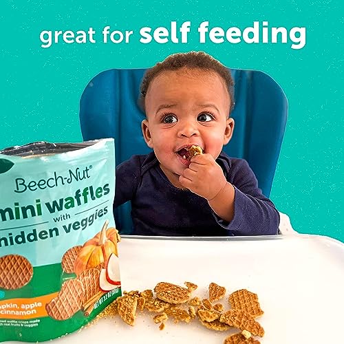 Beech-Nut Toddler Snacks, Mini Waffles with Hidden Veggies, Pumpkin Apple Cinnamon, Non-GMO, 3.2 oz Bag (7 Pack)