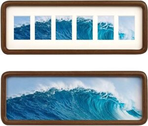 solid wood collage picture frame multi openings photo frame 4x12 / 4x16 matted to 1.5x2.5 for wall and tabletop display (6 opening walnut)