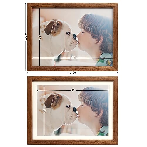 FLECHAZO 8x10 Wooden Picture Frame with Mat for 6x8 or 8 by 10 Photo,Natural Walunt Photo Frames Designed for tabletop display