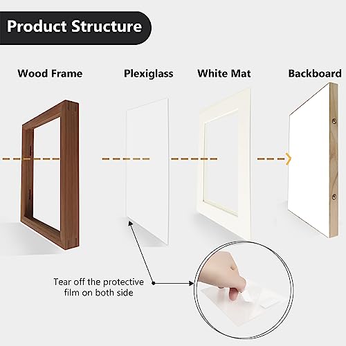 FLECHAZO 8x10 Wooden Picture Frame with Mat for 6x8 or 8 by 10 Photo,Natural Walunt Photo Frames Designed for tabletop display