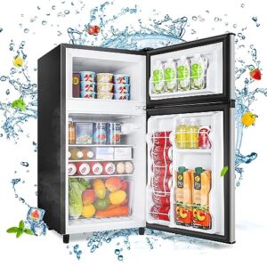wanai mini fridge with freezer 3.5 cu.ft dual door small refrigerator energy-efficient, low noise, mini fridge for bedroom dorm and office, silver