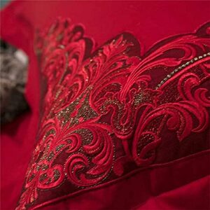 BONOOL 4-Piece Bed Sheet Set Duvet Cover Set Egyptian Cotton Lace Wedding Set 4 Pieces Red King Queen Size Bedclothes Cover Set Pillowcases Luxury Set (Size : Queen) (King)