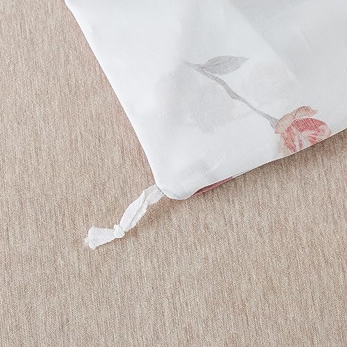 FADFAY Reversible Duvet Cover Set Shabby White and Red Rose Floral Bedding Vintage Farmhouse Bedding 800 Thread Count 100% Egyptian Cotton Comforter Cover with Hidden Zipper Closure 3Pc, Twin XL Size