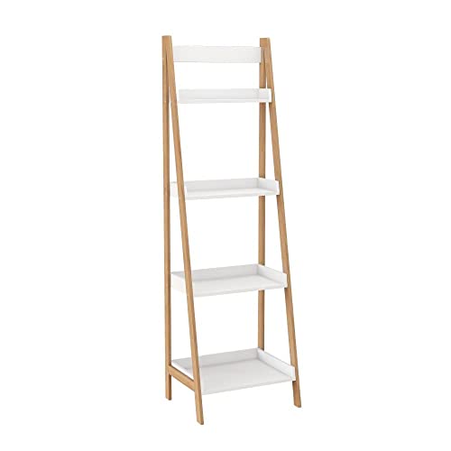 RDLCAR Ladder Shelf Bookshelf,4-Tier Bookcase,55 Inch Tall Industrial Wood Storage Rack, Arched Open Shelves for Home Office, Living Room, Bedroom, Kitchen