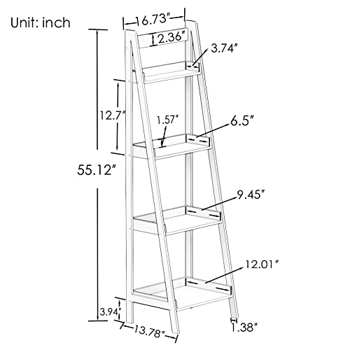 RDLCAR Ladder Shelf Bookshelf,4-Tier Bookcase,55 Inch Tall Industrial Wood Storage Rack, Arched Open Shelves for Home Office, Living Room, Bedroom, Kitchen