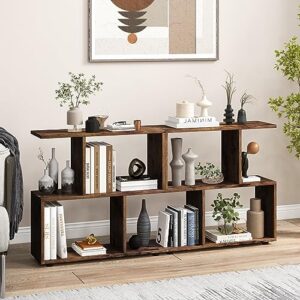 Giantex 3-Tier Geometric Bookshelf, 24" Tall Wood S-Shaped Display Shelves with Thick Foot Pads, Freestanding Open Shelves Nightstand, Floor Standing Display Shelf Bookcase, Brown