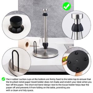 Paper Towel Holder Countertop, Stainless Steel Paper Towel Stand with Ratchet Mechanism for Kitchen Bathroom, One-Handed Operation Perfect Tear Paper Towel Roll Holder with Weighted Base (Black)