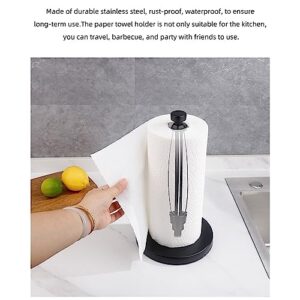 Paper Towel Holder Countertop, Stainless Steel Paper Towel Stand with Ratchet Mechanism for Kitchen Bathroom, One-Handed Operation Perfect Tear Paper Towel Roll Holder with Weighted Base (Black)