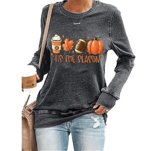 fiogomis Tis the Season Sweatshirt Tis the Season Football Shirt Tis the Season Football Latte Leaves Pumpkin Fall Sweatshirt Game Day Sweatshirt Football Shirts For Women Game Day Long Tee