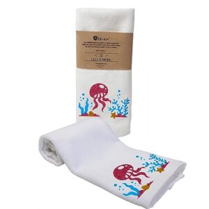 ebsem marine & sea life hand dish towel 2 pieces set premium quality turkish towels super soft, plush and highly absorbent hammam gym nautical yacht boat design (white, jellyfish)