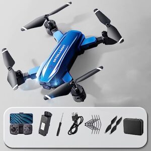 drone with 8k dual camera for adults kids 8-12, multi-directional automatic obstacle avoidance uav hd aerial photography toy radio-controlled aircraft quadcopter, gesture photo/video (blue)