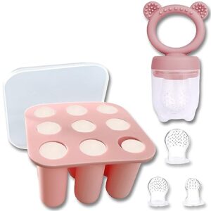 jexfun silicone baby fruit food feeder pacifier & breastmilk popsicle freezer molds, baby food storage containers breast milk ice cubes for baby teething & infant self feeding, bpa free (pink)