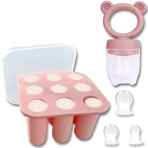 JEXFUN Silicone Baby Fruit Food Feeder Pacifier & Breastmilk Popsicle Freezer Molds, Baby Food Storage Containers Breast Milk Ice Cubes for Baby Teething & Infant Self Feeding, BPA Free (Pink)