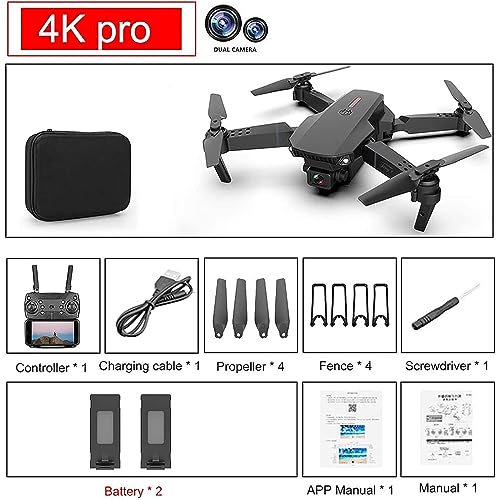 E88 Pro 4K Drones with Dual Camera for Adults, Kids and Beginners, Wifi FPV Foldable Drone Visual Positioning, Height Preservation RC Quadcopter, Auto Return,2 Batteries