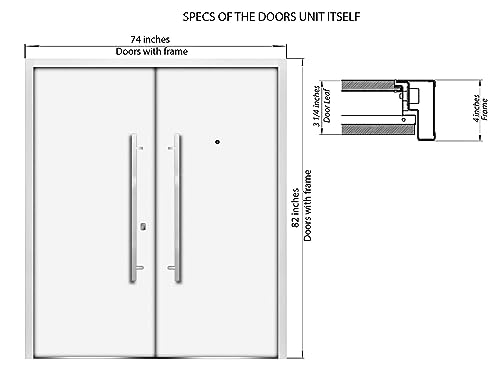 Front Exterior Prehung Metal Double Doors/Deux 1105 Gray Graphite Mirrored Glass/Entry Modern Painted Right Inswing Active Door 72" x 80"