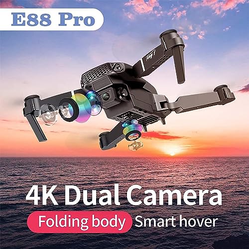 E88 Pro 4K Drones with Dual Camera for Adults, Kids and Beginners, Wifi FPV Foldable Drone Visual Positioning, Height Preservation RC Quadcopter, Auto Return,2 Batteries