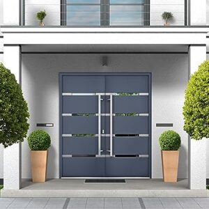 Front Exterior Prehung Metal Double Doors/Deux 1105 Gray Graphite Mirrored Glass/Entry Modern Painted Right Inswing Active Door 72" x 80"