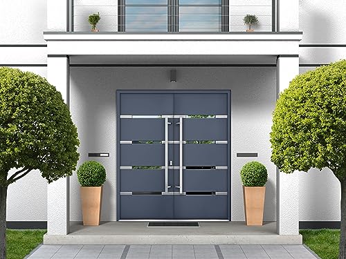 Front Exterior Prehung Metal Double Doors/Deux 1105 Gray Graphite Mirrored Glass/Entry Modern Painted Right Inswing Active Door 72" x 80"