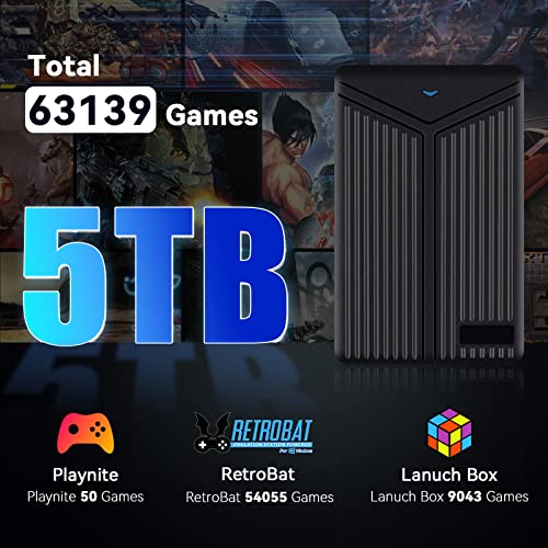 Retro Game Console 5TB HDD with built in 63,139 Games, Emulator Console Game Drive Preloaded with Playnite, Launchbox, Retrobat 3 Game System, Video Game Console Hard Drive Plug and Play